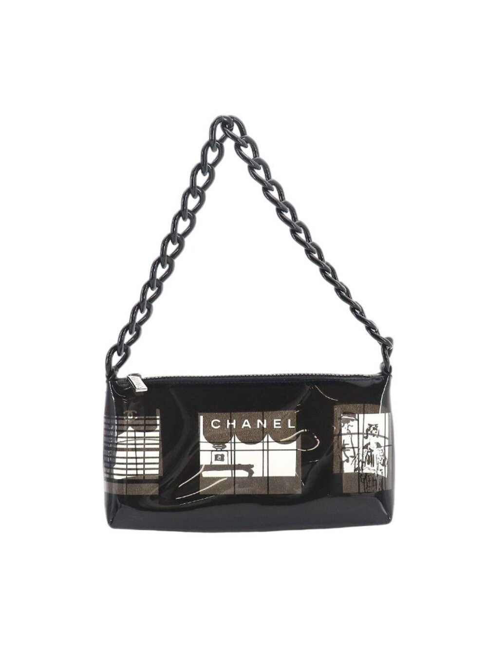 Chanel Windows Line Chain Shoulder Bag Vinyl Plastic Black Clear